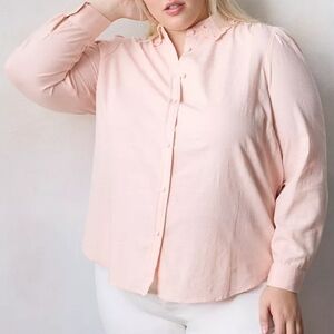 ​LC Lauren Conrad Plus Size Pastel Pink Eyelet Collar Long Sleeve Blouse 0X